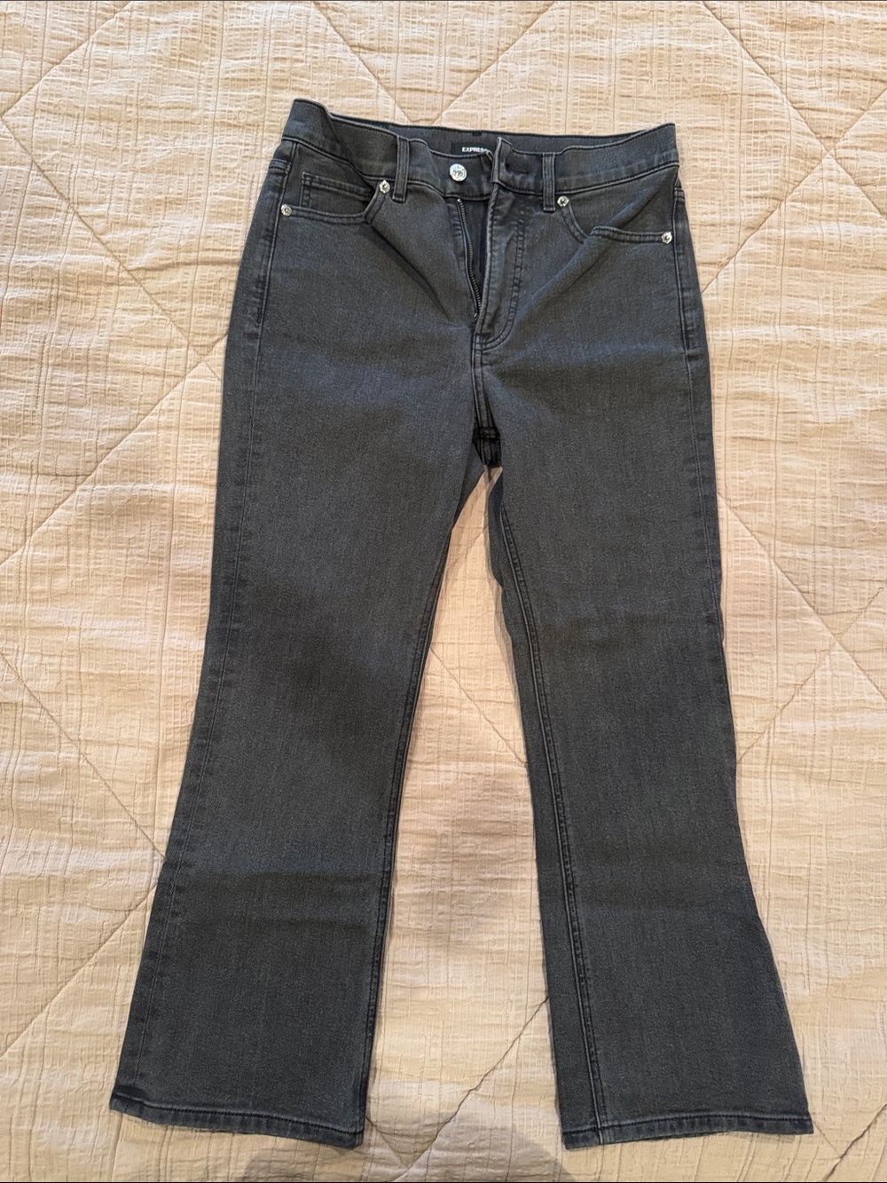 Express Women's High Ride Cropped Flare Charcoal Flare Jeans